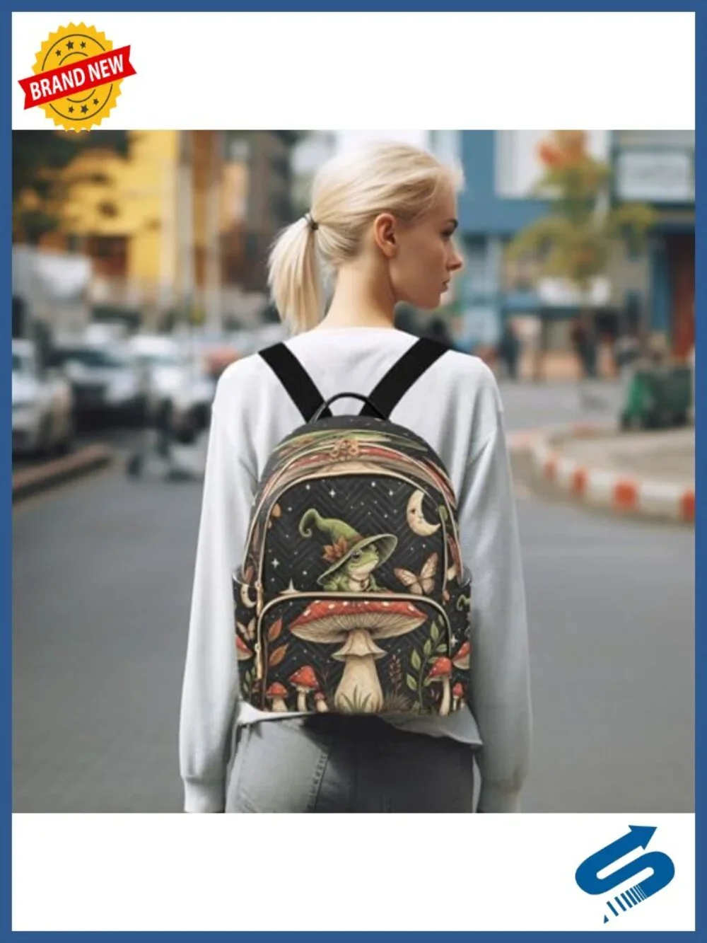 Lightweight Mini Backpack with Fun Frog Mushroom Design, Travel Daypack